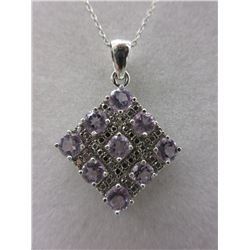 NECKLACE - DIAMOND AND 1.85 CT AMETHYST IN STERLING SILVER SQUARE SETTING - INCLUDES CERTIFICATE $45
