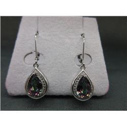EARRINGS - NEW 2.25 CTW PEAR FACETTED MYSTIC TOPAZ & DIAMONDS IN STERLING SILVER SETTING - LEVER BAC