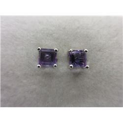 EARRINGS - EMERALD FACETTED RICH PURPLE AMETHYST IN STERLING SILVER SETTING - POST AND BUTTERLY BACK