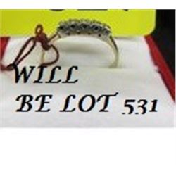 RING - 5 DIAMONDS IN 14K GOLD FAN DESIGNED SETTING - RETAIL ESTIMATE $700