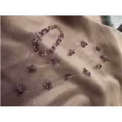 NECKLACE & BRACELT SET - POLISHED FREE FORMED AMETHYST GEM STONES