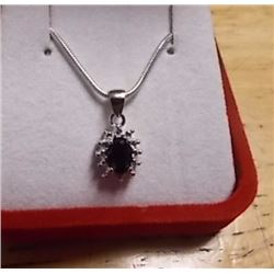 NECKLACE - BLACK SAPPHIRE & DIAMONDS IN STERLING SILVER SETTING  - RETAIL ESTIMATE $375