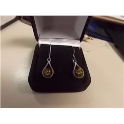 EARRINGS - DANGLE WITH BALL OF GOLD FLAKES - 925 SILVER