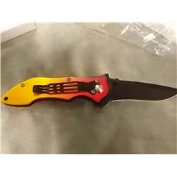 NEW FOLDING KNIFE - 440 STAINLESS STEEL - 3" BLADE - RED TO YELLOW
