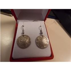 EARRINGS - 925 STERLING SILVER 1ST NATIONS DESIGN - SUNFACE - DANGLE WITH SHEPHARD HOOKS - RETAIL ES