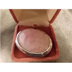 VINTAGE BROTCH - ROSE QUARTZ IN STERLING SILVER CUSION CUT