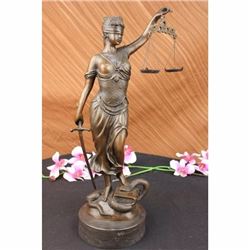18" Tall Bronze Blind Justice Law Marble base Statue