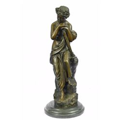 Lovely Woman Resting Bronze Sculpture on Marble base