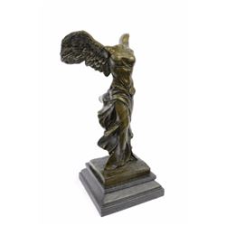 Fine French 19C Grand Tour Bronze Goddess Of Victory Nike On Marble Base