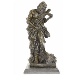 Judas With Lion Jesus Crucifix Religious bronze Sculpture on marble base