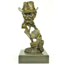Gambler Cards Poker Casino Bronze Statue on marble base