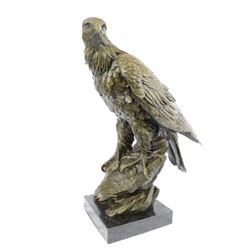Life Size Hawk American Bald Eagle Bronze Statue on marble base Figurine