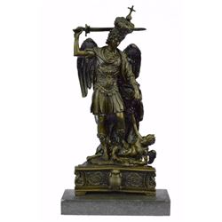 Archangel St Michael Bronze sculpture on Marble base Statue