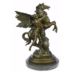 Peruses and Pegasus Greek Mythology Hero Bronze Statue on marble base Sculpture
