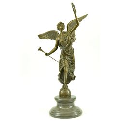 25" Tall Christmas Angel Good Luck Holiday Bronze Sculpture on marble base Statue
