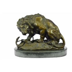 Snake And Lion Bronze Sculpture on marble base Statue