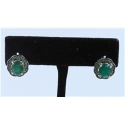 14K White Gold Tsavorite Earring:6.8G/Tsavorite:48Ea/Emerald:3.41Ct