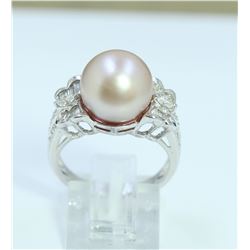 18K W/G DIAMOND RING WITH PEARL/DIAMOND 0.42CT/PEARL 11.50 Mm/ROUND DIAMOND 0.08CT/MQ-0.05CT