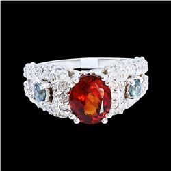 NATURAL 2.45CT MALAYA GARNET/0.35CT ALEXANDRITE 14K WHITE GOLD RING