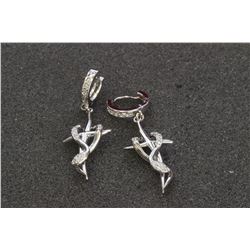 14K WHITE GOLD EARRING:5.1G/Diamond:0.28Ct