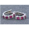 Image 2 : 14K WHITE GOLD RUBY EARRING: 3.9G / Diamond: 0.2Ct / Ruby: 1.11Ct