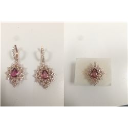 3 Piece Ring And Earing Set Natural Pink Tourmaline 4.80 CT Ring, Diamond 3.75 CT 14K Rose Gold:14 G