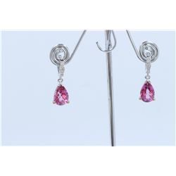 14K WHITE GOLD EARRING:5.5G/Diamond:0.12Ct/Pink Topaz:8.78Ct