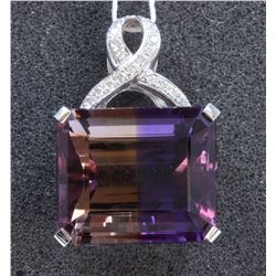 14K WHITE GOLD AMETRINE PENDANT:8G/Diamond:0.34Ct/Ametrine:48.02Ct