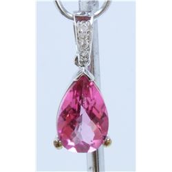 14K WHITE GOLD PENDANT:3.3G/Diamond:0.06Ct/Pink Topaz:7.69Ct