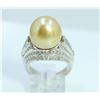 Image 1 : 18K W/G GOLDEN SS PEARL AND DIAMOND RING/10.30 GRAMS/BAGUETTE DIAMOND 0.30CT/ROUND DIAMOND 0.73CT/MD