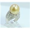 Image 2 : 18K W/G GOLDEN SS PEARL AND DIAMOND RING/10.30 GRAMS/BAGUETTE DIAMOND 0.30CT/ROUND DIAMOND 0.73CT/MD