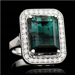 12.90CT NATURAL INDICOLITE TOURMALINE 14K WHITE GOLD RING