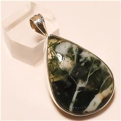 Moss Agate Pendant Solid Sterling Silver