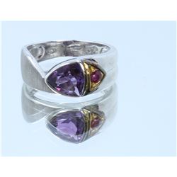 Sterling Silver .925 Amethyst W/ Ruby Ring Two Toned 4.88Gram