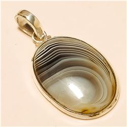 Banded Agate Pendant Solid Sterling Silver