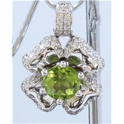 14K WHITE GOLD PERIDOT PENDANT: 9.1G / Diamond: 1.18Ct / Peridot : 3.01Ct