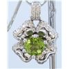 Image 1 : 14K WHITE GOLD PERIDOT PENDANT: 9.1G / Diamond: 1.18Ct / Peridot : 3.01Ct
