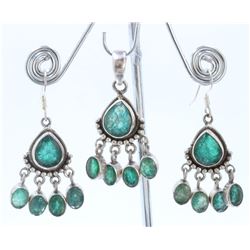 Sterling Silver .925 Emerald Beryl Earring 17.40G