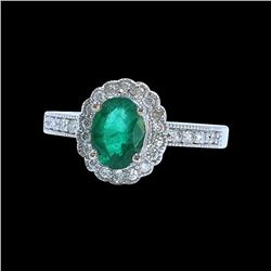 1.21CT NATURAL COLUMBIAN EMERALD 14K WHITE GOLD RING