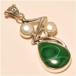 Malachite/Pearl Pendant Solid Sterling Silver