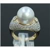 Image 1 : 18K Y/G SOUTH SEA PEARL AND DIAMOND RING/10.50 GRAMS/ROUND DIAMOND 1.19CT/PEARL 13.00MM