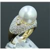 Image 2 : 18K Y/G SOUTH SEA PEARL AND DIAMOND RING/10.50 GRAMS/ROUND DIAMOND 1.19CT/PEARL 13.00MM