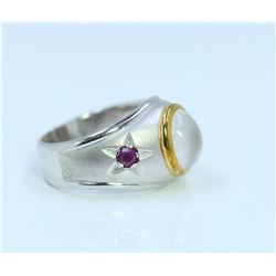 Sterling Silver .925 Moon Stone/Ruby Ring 5.82Gram