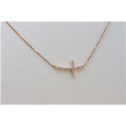 14K ROSE GOLD CROSS PENDANT WITH CHAIN :2.5G/Diamond:0.19Ct