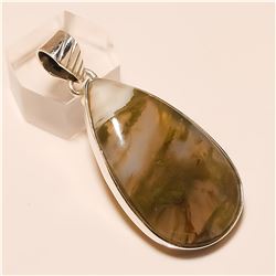 Moss Agate Pendant Solid Sterling Silver