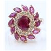 Image 1 : 14K ROSE GOLD RING 7.6GRAM DIAMOND 0.58CT RUBY MQ SMALL 2.25CT RUBY CENTER OVAL 1.97CT