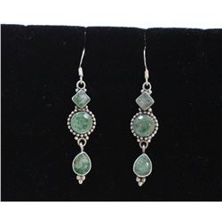 Sterling Silver .925 Light Greeen Gem Stone Earrings