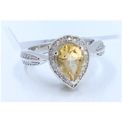 14K WHITE GOLD RING :6.87G/Diamond:0.44Ct/Citrine :1.82Ct