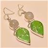 Image 1 : Green Copper Turquoise/Moonstone Earring Solid Sterling Silver