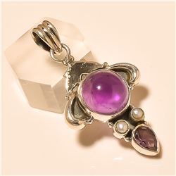 Amethyst/Pearl Pendant Solid Sterling Silver